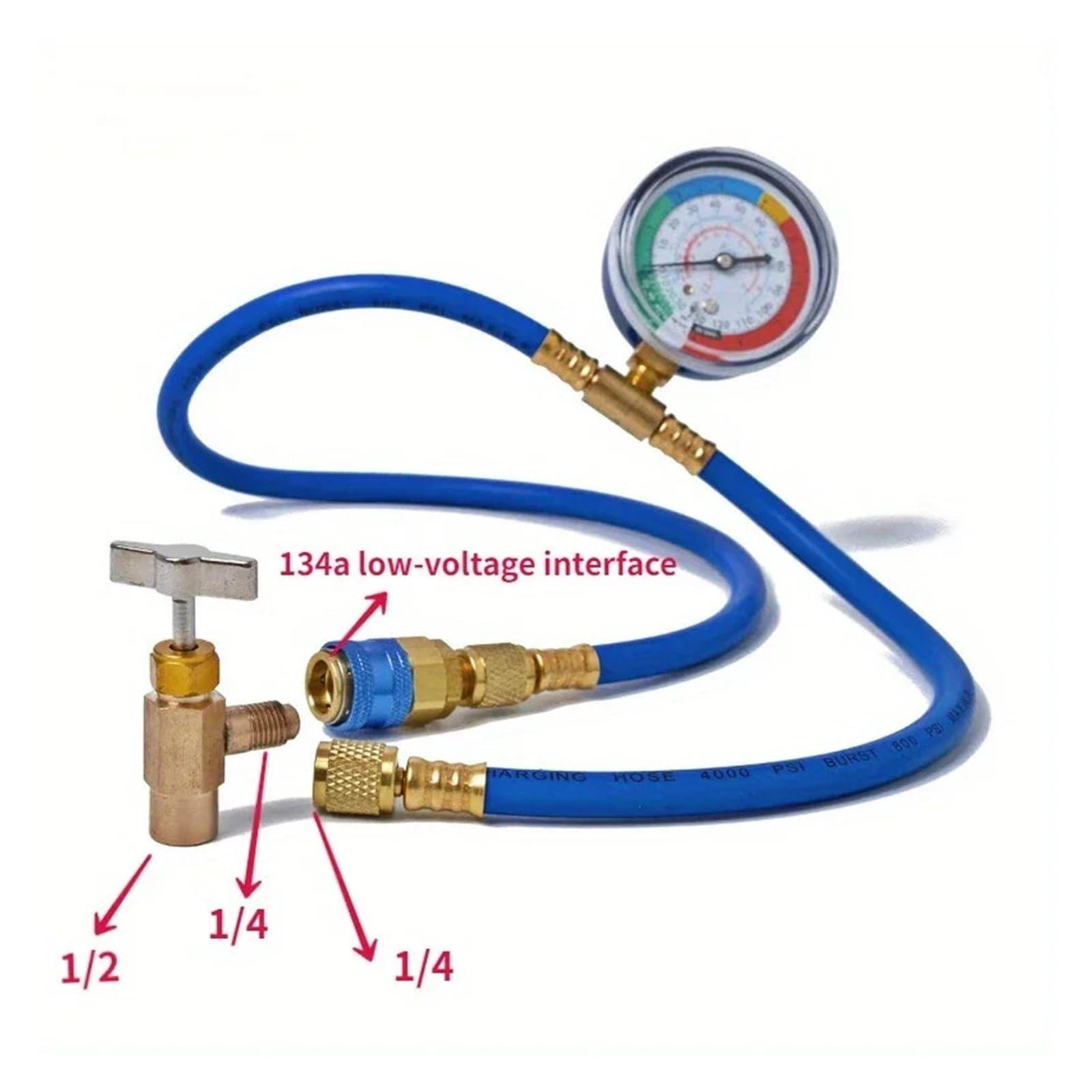 Manguera de medición de Recarga de refrigerante R134A de Aire Acondicionado de CA con manómetro for el hogar/Coche Compatible(Type B)