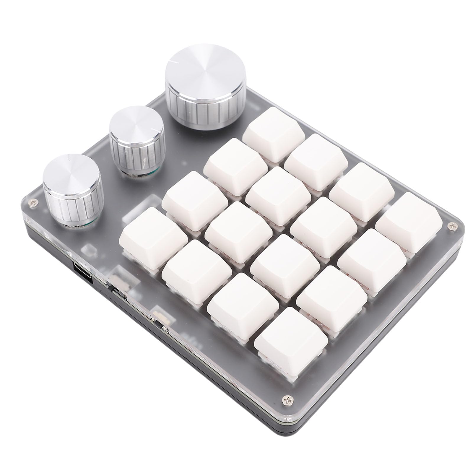 Macro Pad with 16 Customizable Keys & 3 Adjustable Knobs, BT 2.4G Wired Triple Connection, Mechanical Keypad Dynamic LED (White)