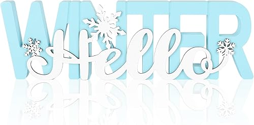 Miniatura 8 de COCHIE Letrero de Madera de Feliz Navidad, Decoraciones de Invierno para Hogar, Oficina, Estante, Chimenea, Interior, Decoración de Copo de Nieve de