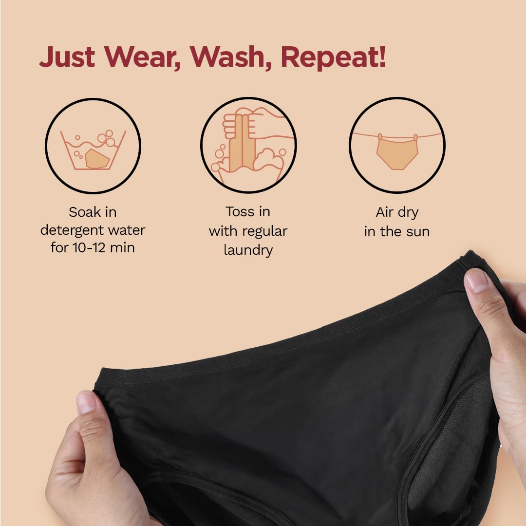 PEESAFE Cotton Reusable Period Panty For Women & Girls | Large Size | Suitable For Heavy Flow | Rash Free, Leak Proof Menstrual Underwear | Comfortable Fit | Lasts Up To 60 Washes Black - Image 5 thumbnail
