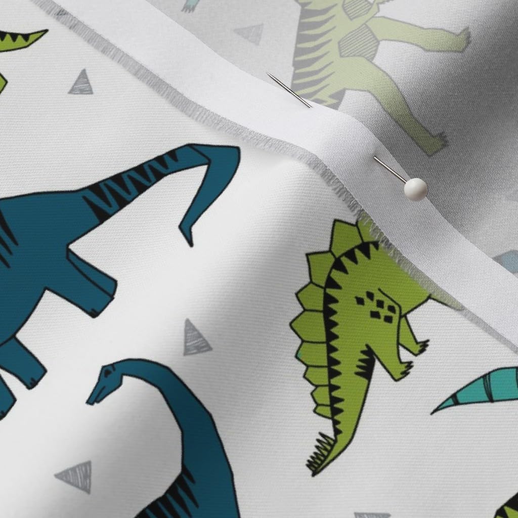 Spoonflower Fabric - Dinosaurs Green Blue Dino Nursery Dinos Printed on Organic Cotton Sateen Fabric by The Yard - Sewing Quilting Apparel Home Decor