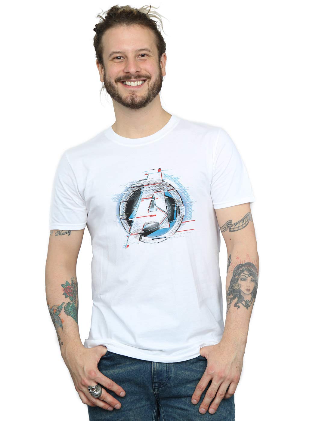 Absolute Cult Men's White Marvel Avengers Endgame Team Tech Logo T-Shirt XXXXX-Large