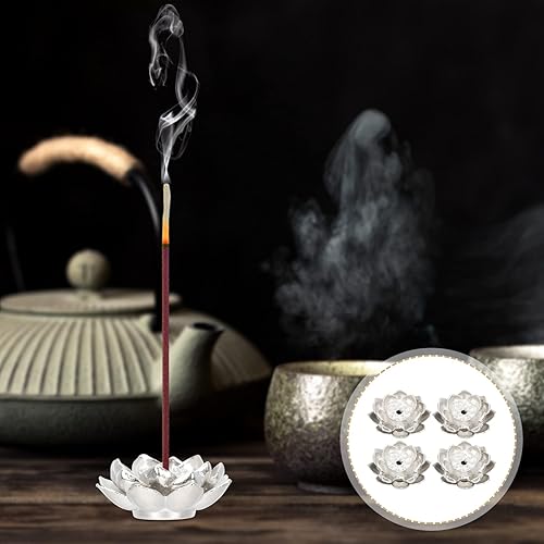 Miniatura 4 de TOPBATHY 4 piezas de quemador de incienso de plata mini Lotus Inciense Stick Holder Metal Cono Inciense Holder Coil Inciense Holder Coil Inciense