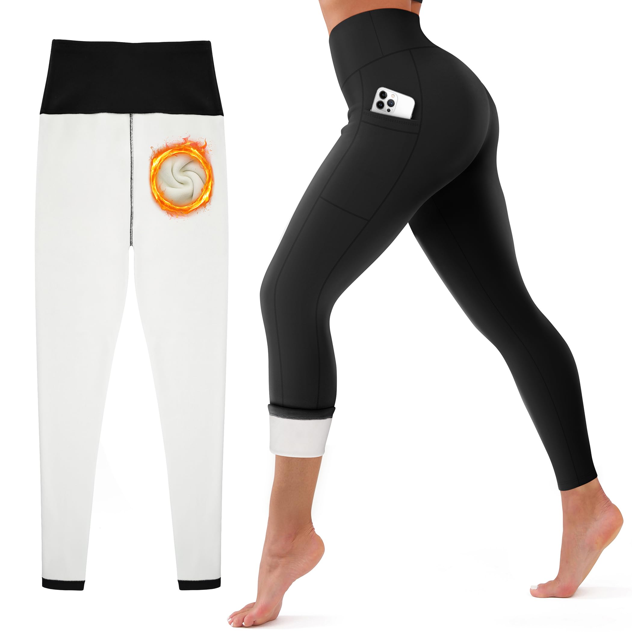 CHARMKING Womens Fleece Lined Thermal Leggings High Waisted Winter Yoga Pants with Pockets Cold Weather Compression Tights