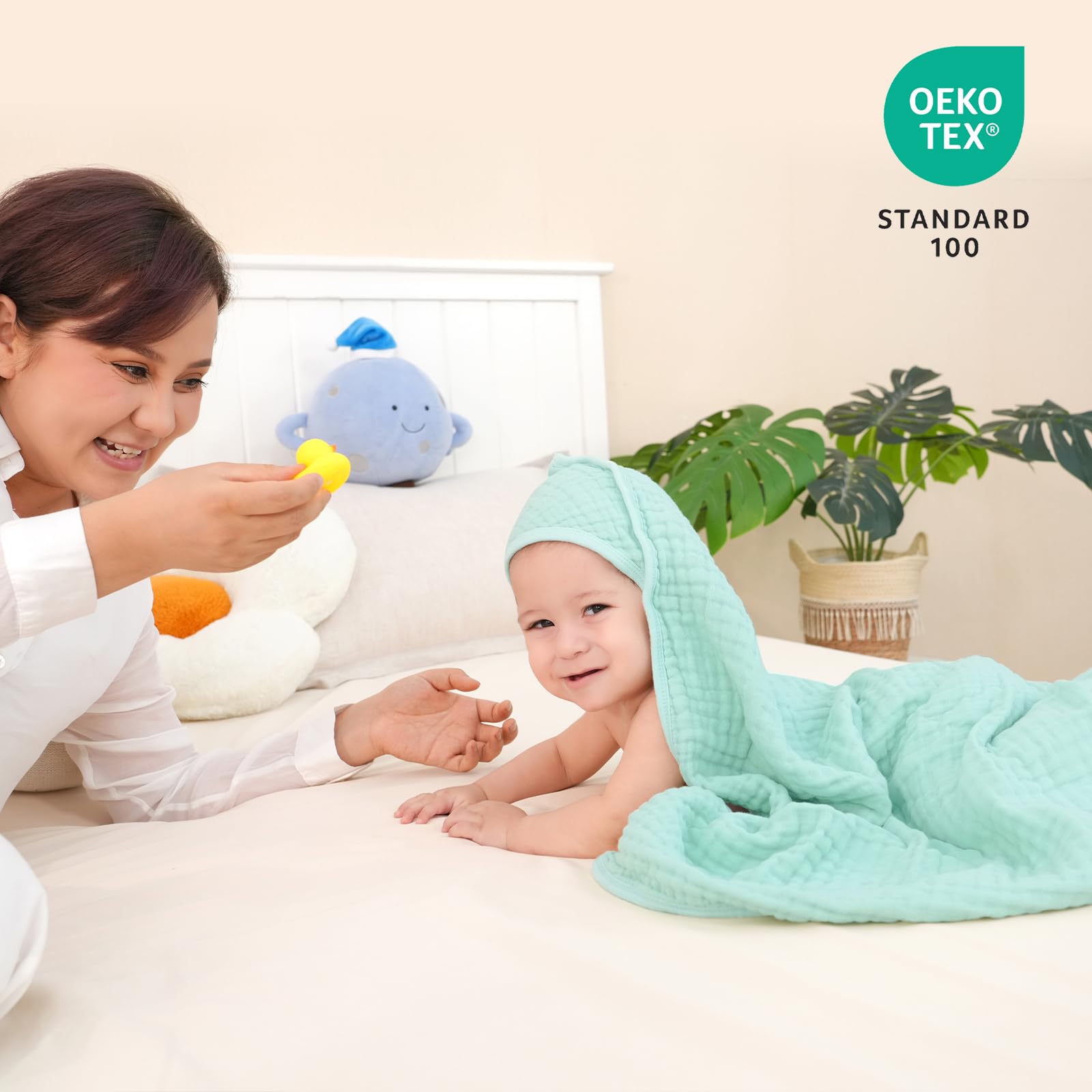 david's kids Paquete de 2 toallas con capucha para bebé, 100 % muselina de algodón, toallas de baño para bebé, ultrasuaves, transpirables, absorbentes, para bebés y niños, esenciales para recién