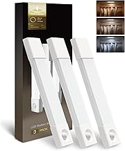 EZVALO Cabinet Lighting 20 cm x 3 Pieces, 30 LED Cabinet Light LED with Motion Sensor, Under-Unit Light Kitchen LED with 3 Colour Temperatures, Dimmable, Rechargeable for Wardrobe, Kitchen, Stairs