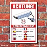 Schild Videoüberwachung Warnschild Hinweisschild 10 Sprachen 3 mm Alu-Verbund 300 x 200 mm