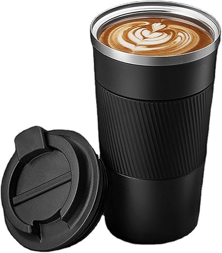Taza de viaje de acero inoxidable de 17 onzas con aislamiento al vacío para bebidas heladas y bebidas calientes, vaso de viaje de doble pared con