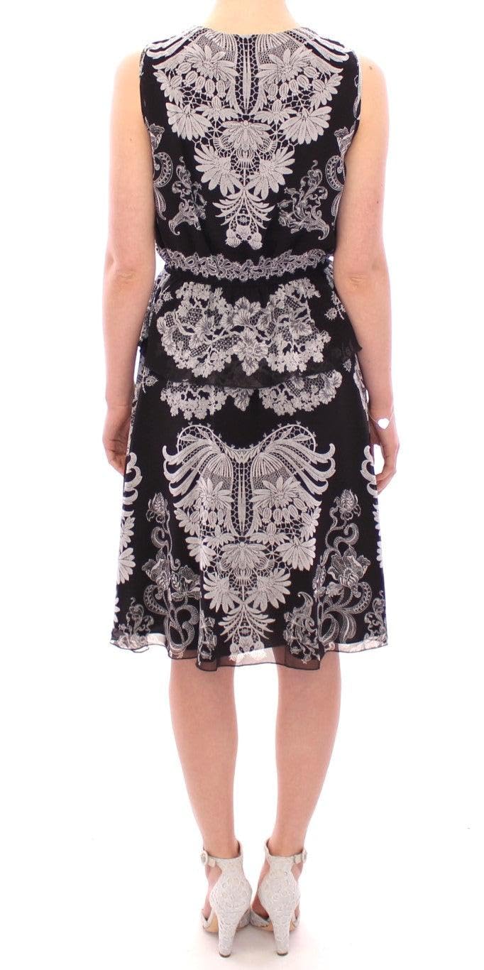 Sachin & Babi - BEST SELLERS - Black Silk Floral Pattern Shift Coctail Dress - IT42|M