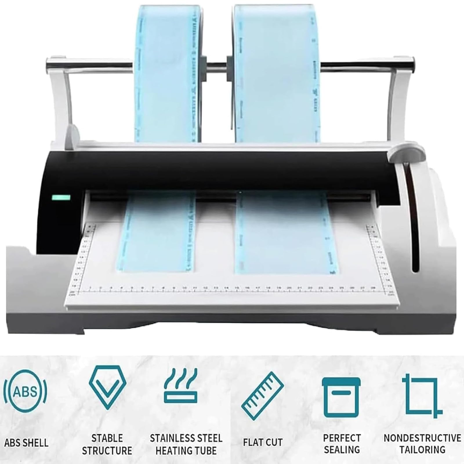 Máquina selladora de Bolsas dentales, selladora automática de envases dentales 100 W, Ancho de Sellado 300 mm y Ancho de sangría 12 mm, para odontología, clínicas y hospitales.
