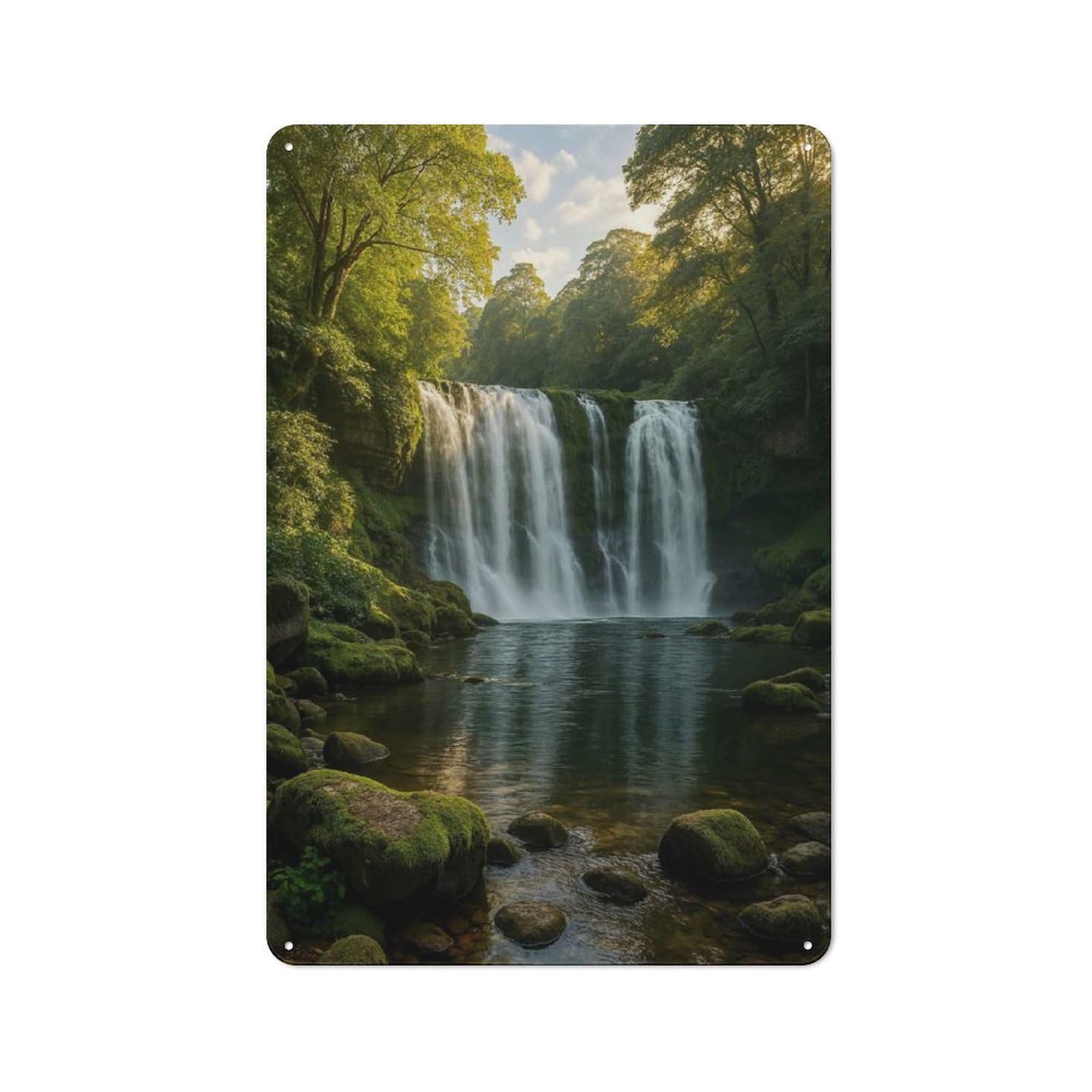 Lush Waterfall Landscape Metal Wall Art Sign 30x20cm, Vintage Vintage Wall Decor for Lounge, Study, Pub Or Wall Gallery