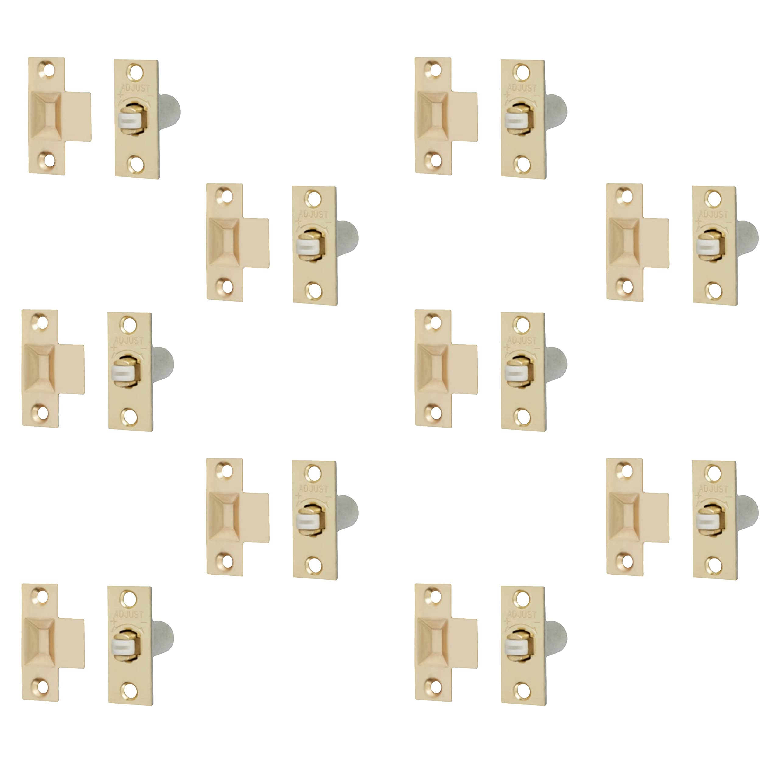 Adjustable Roller Catch Spring Loaded Latch Lock for Internal Doors | Brass Plated | Pack of 10