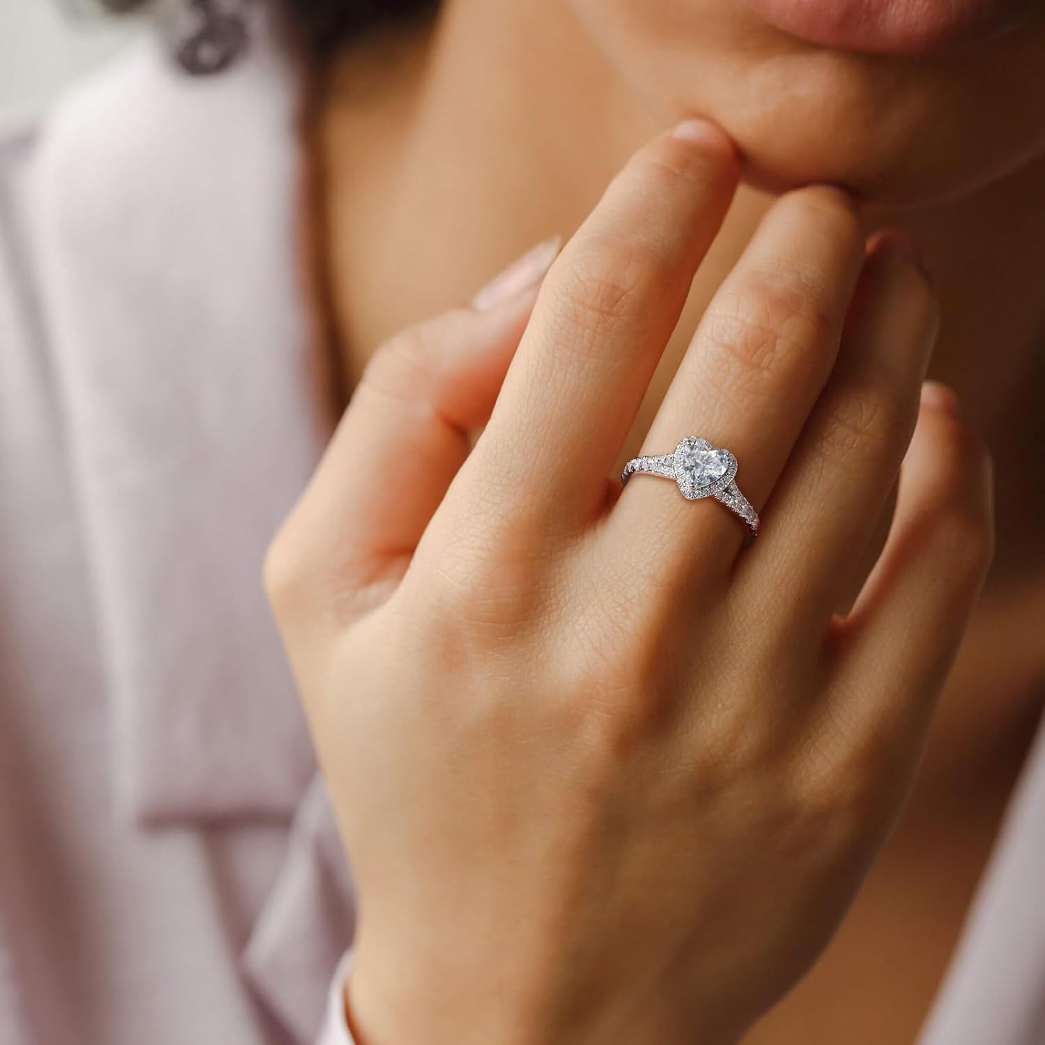 DAYBYDAY Moissanite Rings for Women 925 Sterling Silver Created Diamond Wedding Ring D Color VVS1 Heart/Pear/Cushion/Round Cut Moissanite Engagement Rings Size 6-10