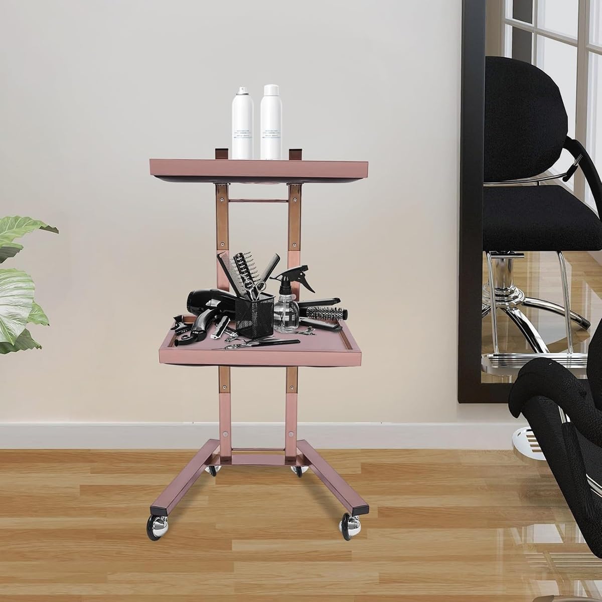 Carrito de servicio multifuncional de acero inoxidable de 2 niveles con ruedas para el hogar, cocina, spa y comedor, perfecto para servicio de alimentos y bebidas