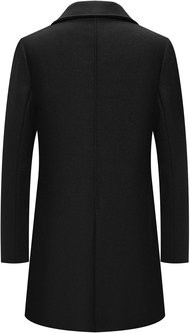 Mens Trench Coat Double Breasted Wool Blend Pea Coats Notched Lapel Long Jacket Warm Fall Winter Wool Overcoat