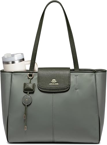 Miniatura 7 de LOVEVOOK Bolsa de mano para laptop para mujer, bolsa de trabajo de nailon con compartimentos para laptop de 15.6 pulgadas, bolso ligero para Blanco