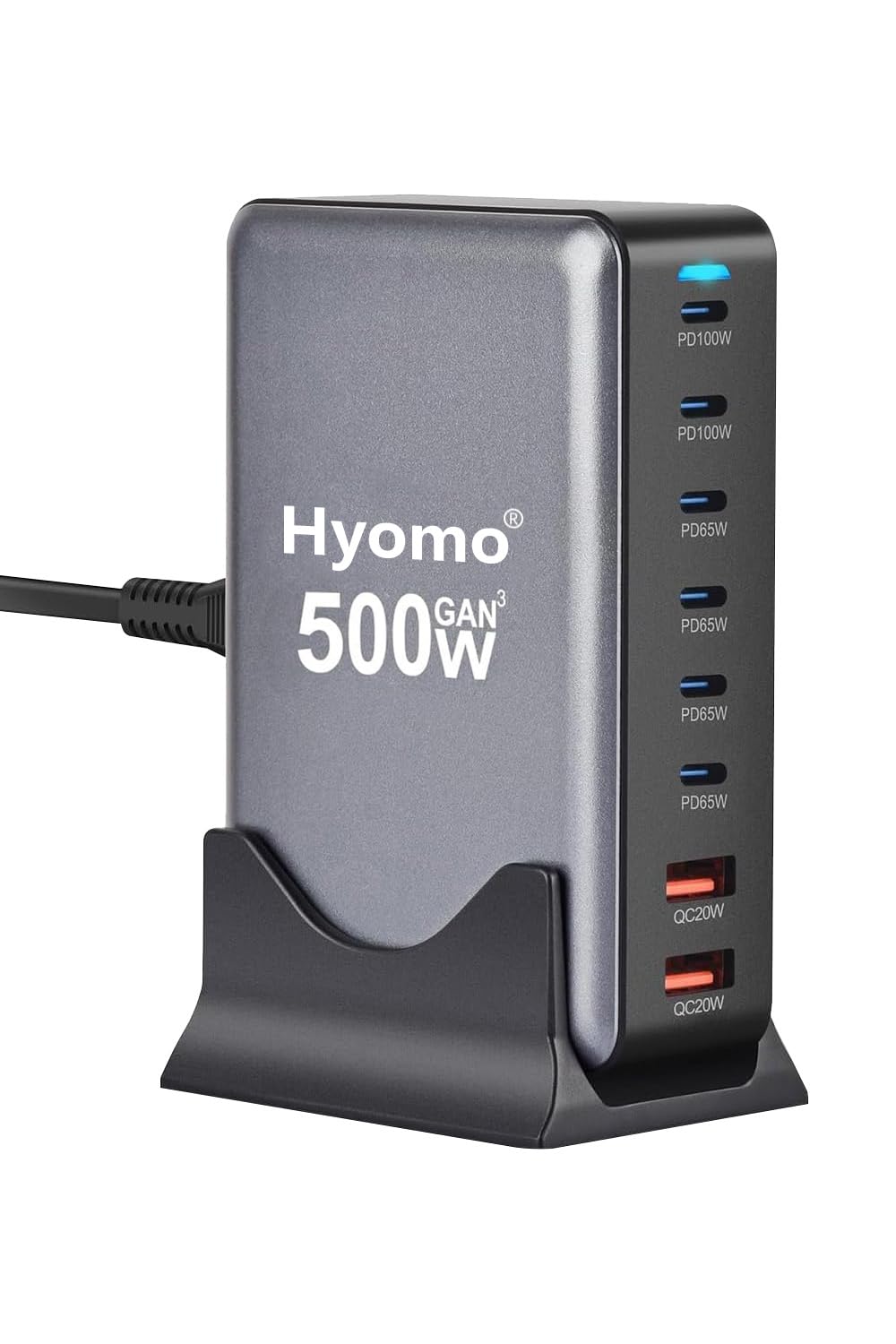 500W 充電器 【 GaNFastⅢ 8ポート 2*単口100W 1.5m電源ケーブル】 PD3.0対応【PSE技術基準適合】 2*100W常時対応 8ポート2*100W&4*65W&2*QC20W 6 USB-C＆2 USB-A 縦式省スペース ダブル 窒化ガリウム複数ノートPCに急速充電対応 MacBook Pro PD対応 iPad/iPhone/Android/その他