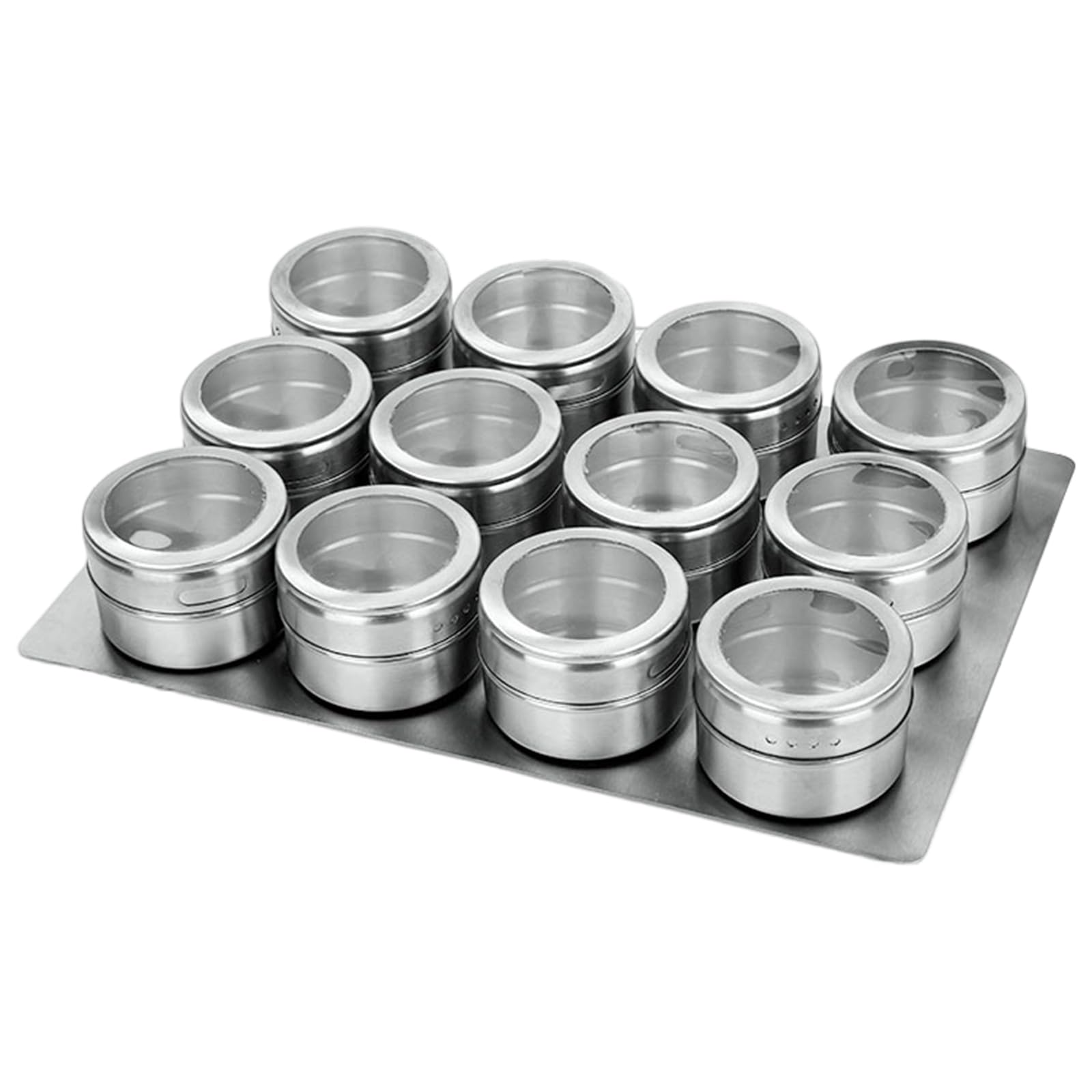TFAOYS Countertop Seasoning Storage Set, 12 Stainless Steel Jars with Clear View Lids, Tray Rack Layout for Barbecue Prep and Cooking Use Seasoning Tins Condiment Jars Clear Lid Dispenser Lids Prep