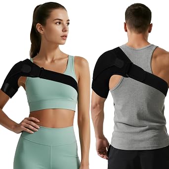 Charunee Shoulder Brace for Men & Women, Adjustable Shoulder Compression Sleeve Fits Left & Right Arms, Breathable Rotator Cuff Relief Brace for Pain Relief Compatible with Hot/Cold Pack 1, Black