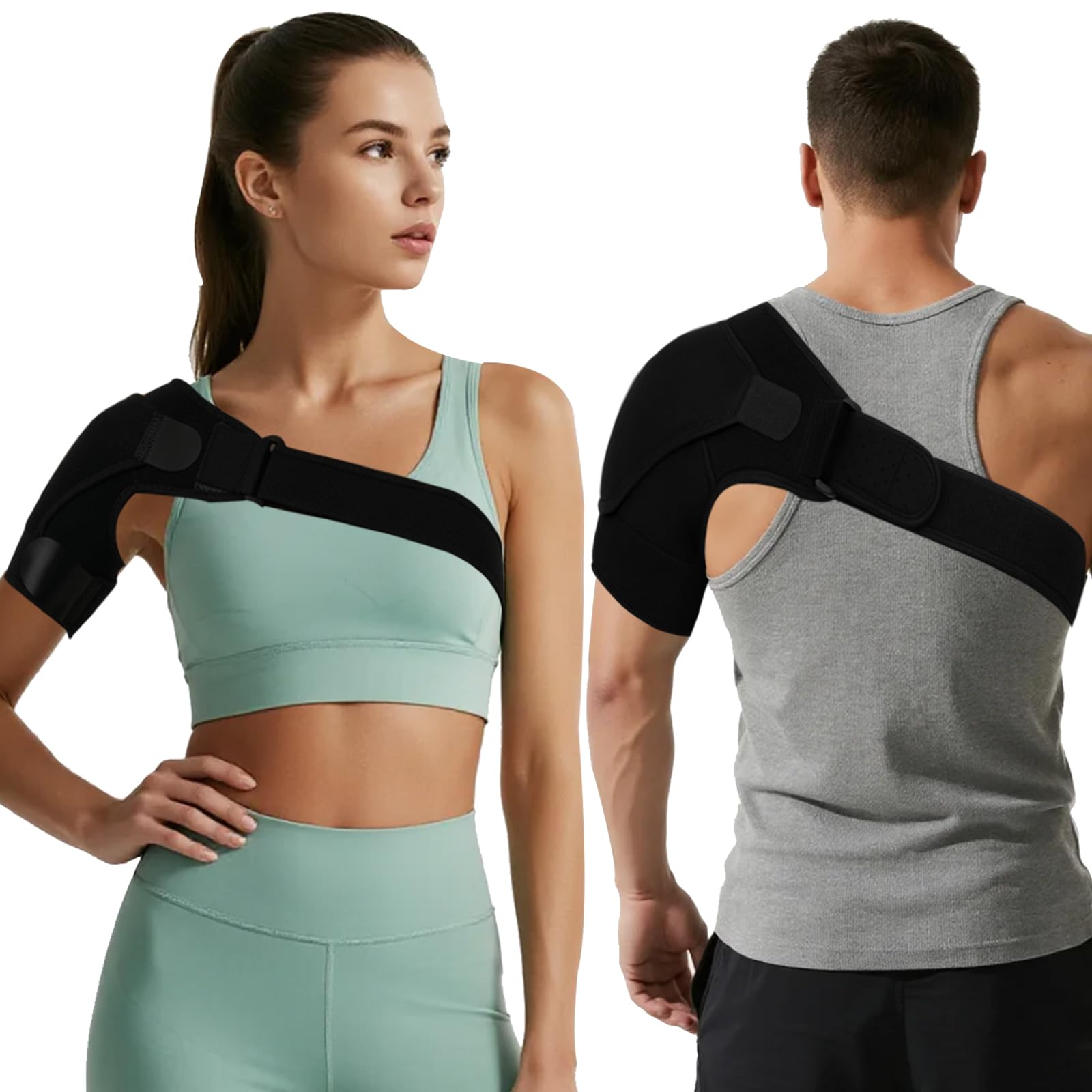Charunee Shoulder Brace for Men Women Adjustable Shoulder Compression Sleeve Fits Left Right Arms Breathable Rotator Cuff Relief