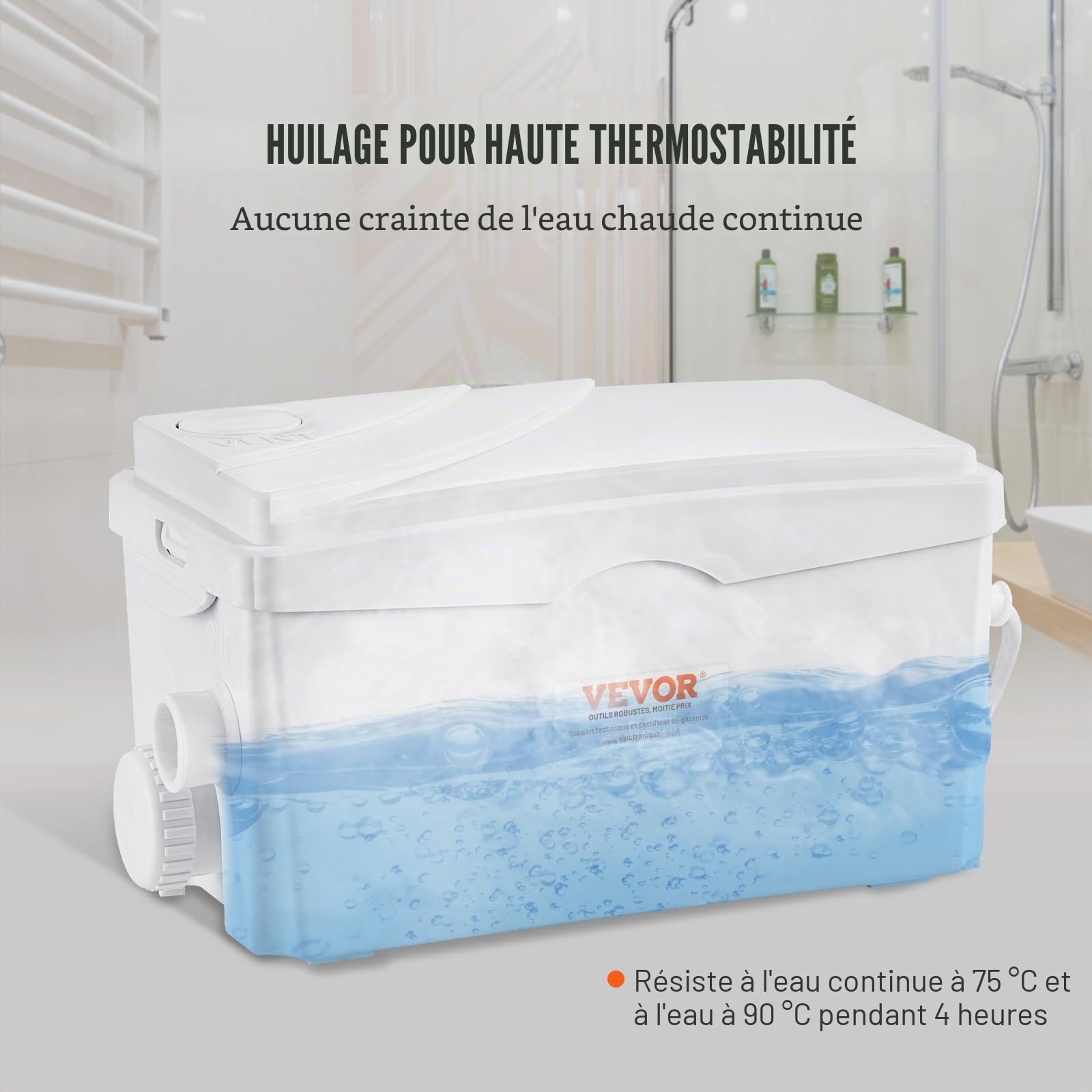 VEVOR Système de levage 350 W Débit 6000 l/h Hauteur de refoulement 7 m Pompe à eaux usées avec 3 entrées d'eau pour cave, cuisine, évier, douche, baignoire, évacuation des eaux usées du linge,