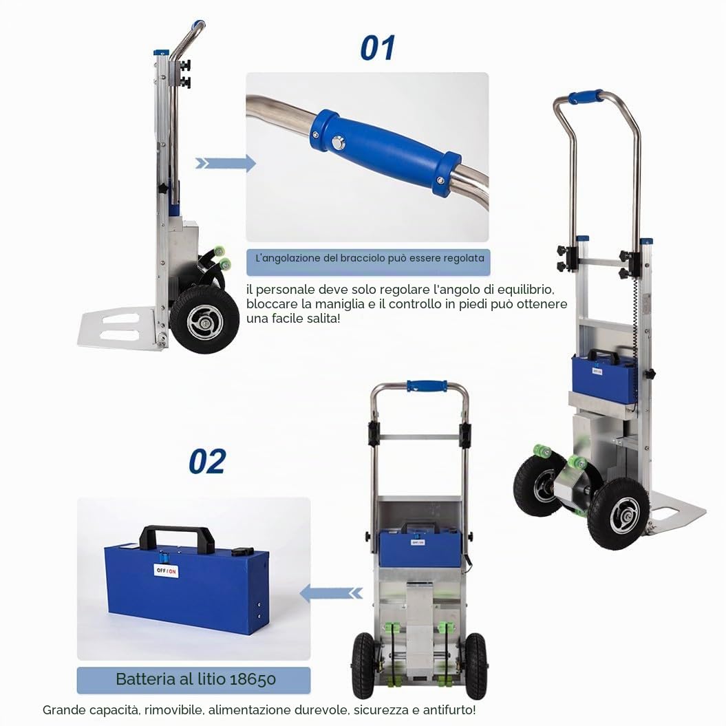 Carrello Saliscale Elettrico,Carrello Saliscale,Montascale Elettrico,Lega di Alluminio,con Maniglia Allungabile,Carrello con Ruote Portatutto,capacità di Carico 200 Kg/440 Libbre A