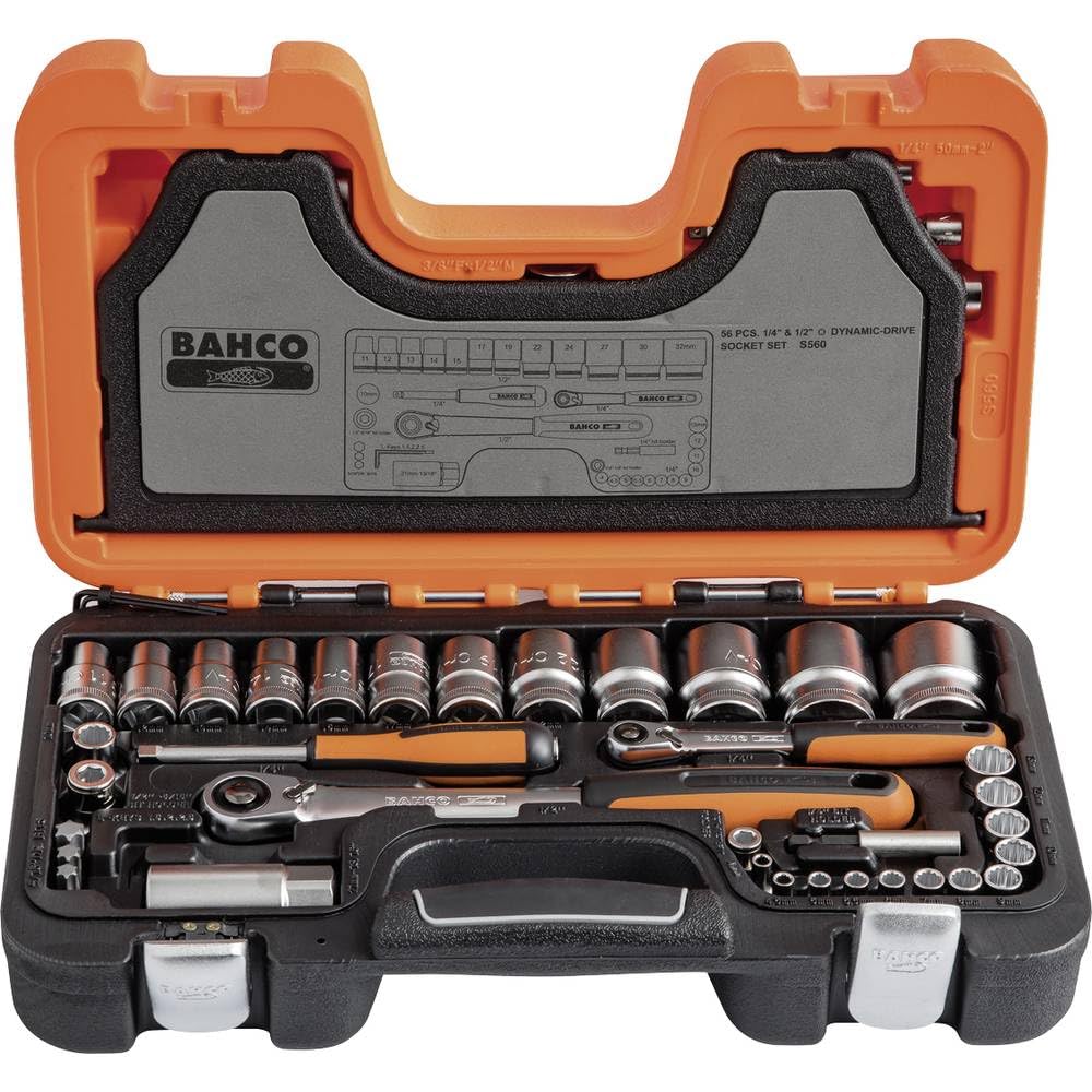Bahco S560 - Acoplamientos 1/2 Y 1/4-Puntas, 56Pzas.