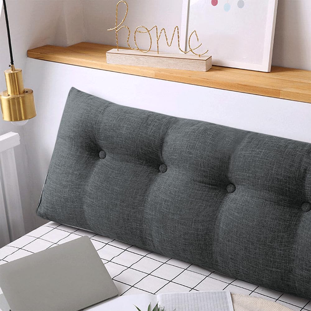 Cojín de cuña Triangular, Soporte para la Cama, Almohada de Lectura, extraíble (Gris Oscuro, 180 x 50 x 20 cm, Algodón Y Lino)