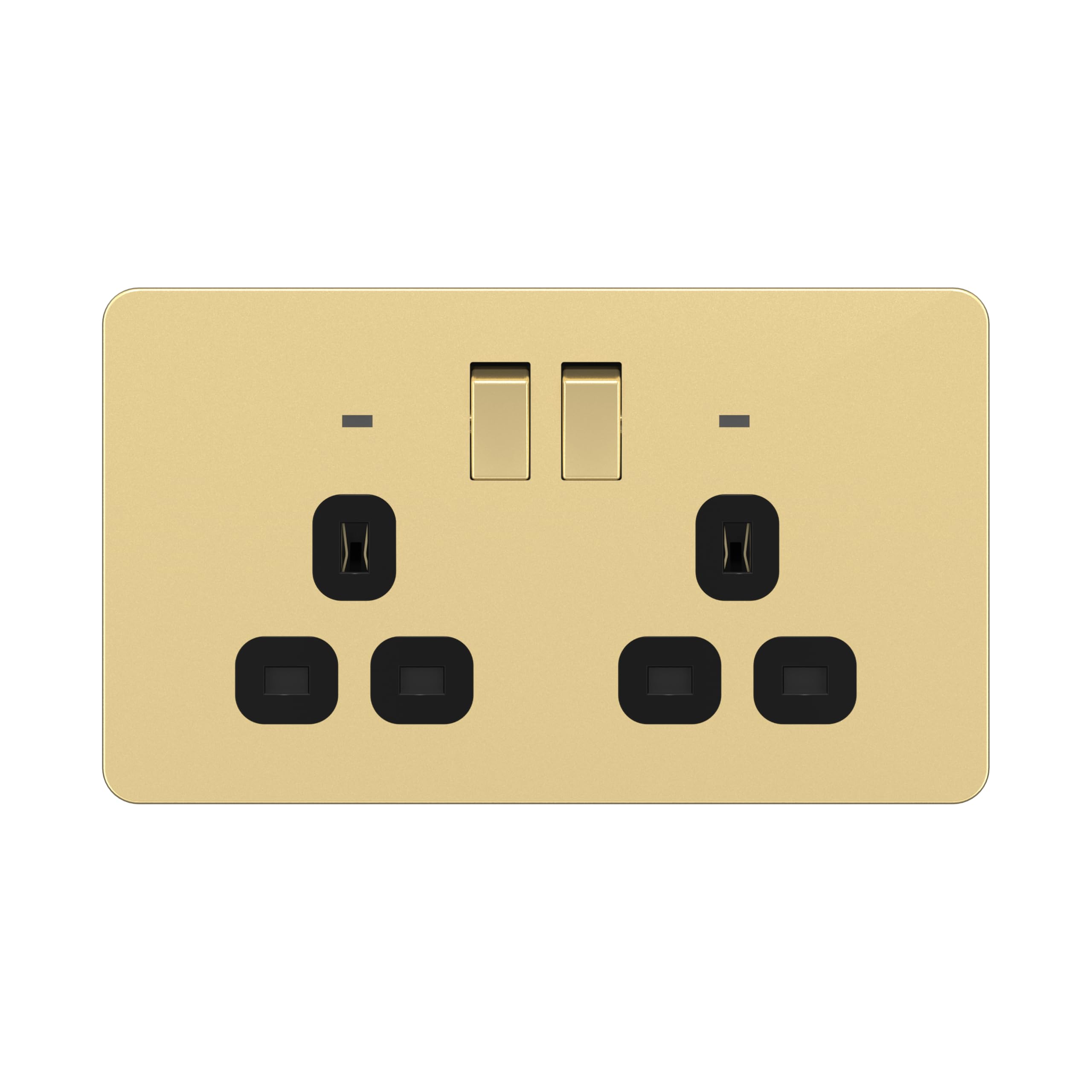 LIDER 2-Gang Switched 13A Socket with LED Power Indicators, Double-Pole Plug Socket with Child-Proof Shutters, Screwless Plastic Plate Cover, UKCA Certified, Thermoplastic, Gold