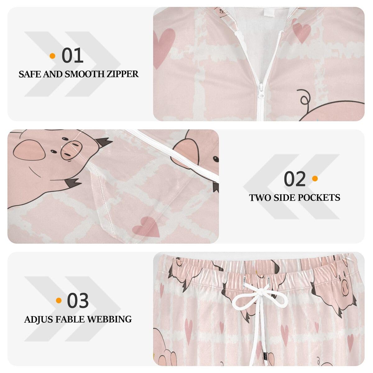 Conjunto deportivo de 2 piezas para mujer, diseño de corazones de cerdo rosa, manga larga, conjunto deportivo de animales de cerdo