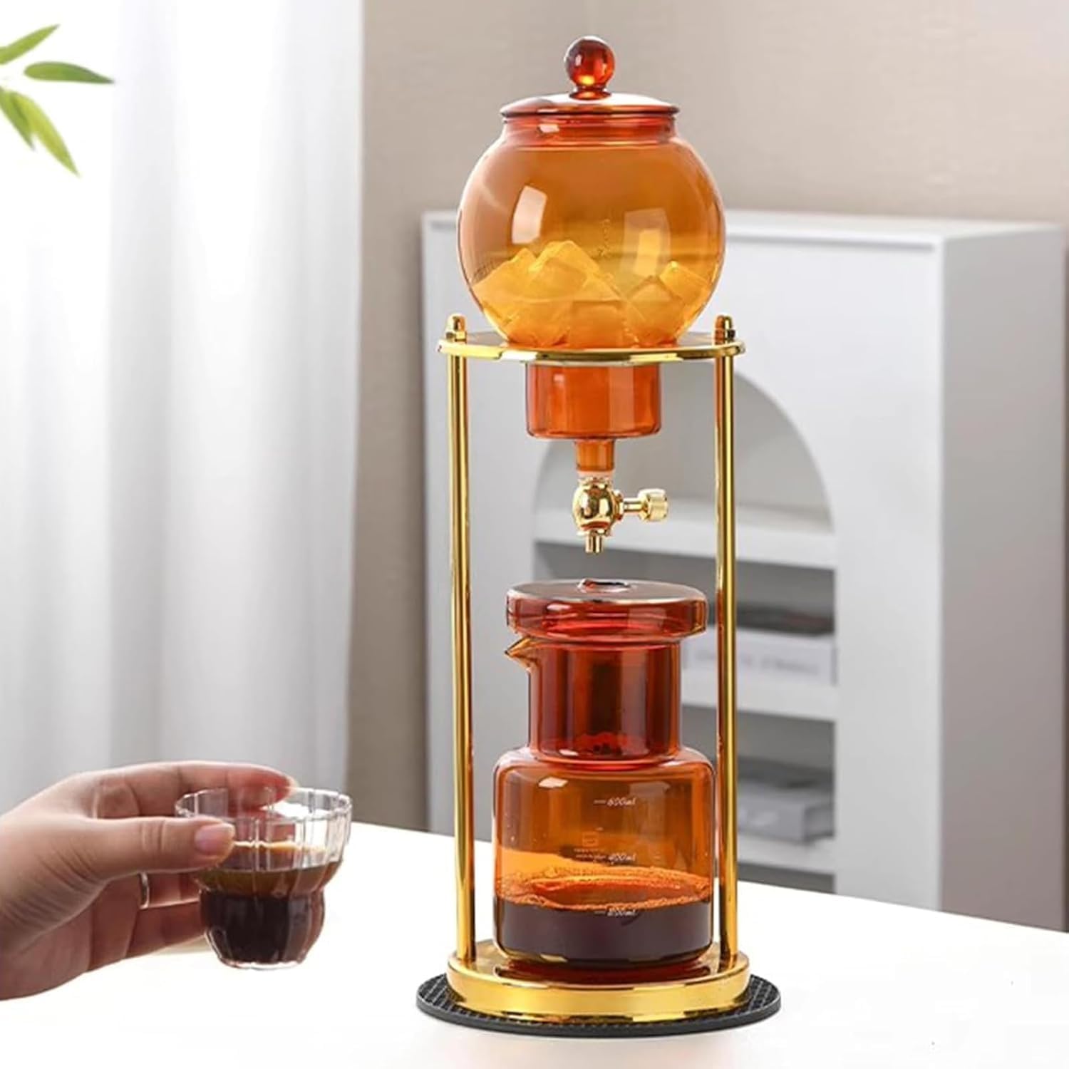 Ekspres do kawy Cold Brew, 600 ml, dzbanek ze szkła borokrzemowego, rama ze stali nierdzewnej, regulowany przepływ wody, system powolnej ekstrakcji na zimno, do domowego biura