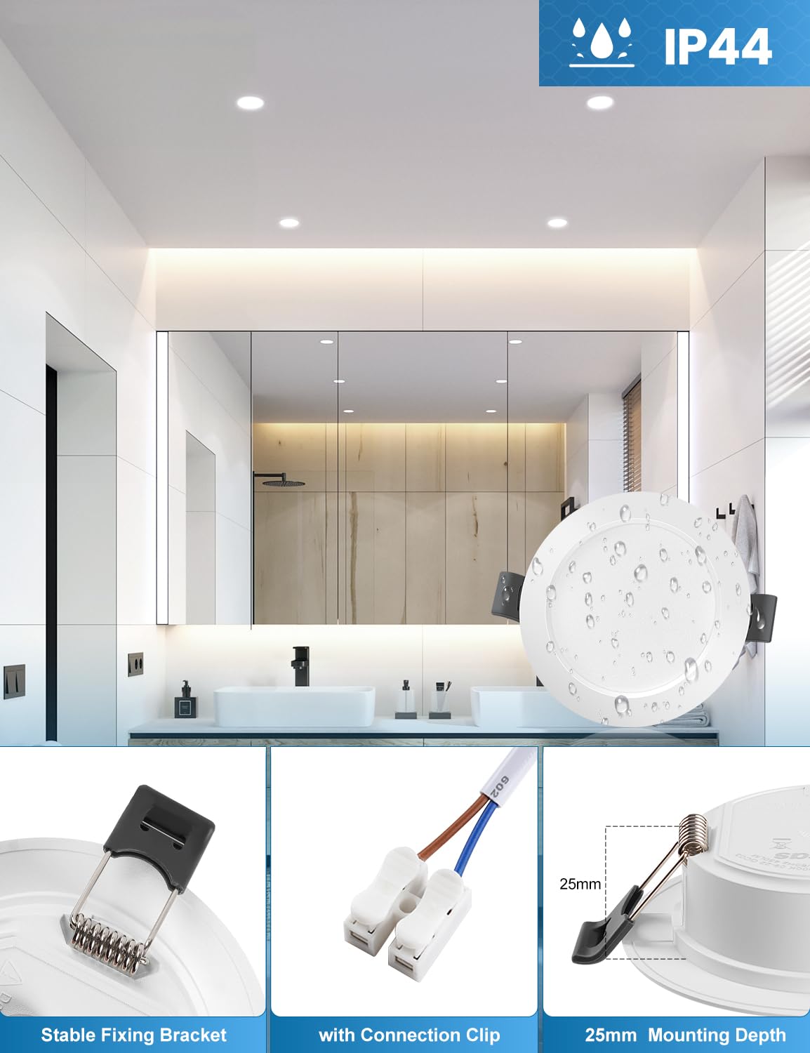 20er LED Einbaustrahler 230V Flach, 5W Spots 450LM IP44 Bad Einbauleuchten, 68-80mm EinbauØ Deckenspots,Kaltweiß 6000K Einbaustrahler LED Spots Deckenleuchte für Badezimmer Wohnzimmer