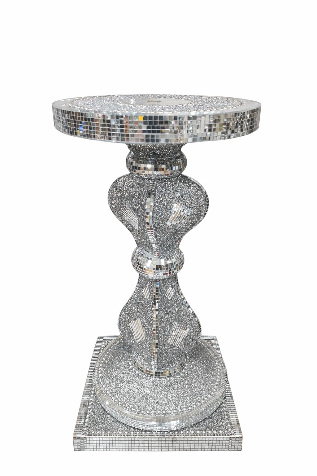 Silver Crushed Diamond Side Table, 40x60cm Mirrored Sparkly Bedside Stand, Modern Crystal Accent End Table for Living Room, Bedroom, Hallway, Glam Luxury Home or Office Decoration (Silver Mirror)