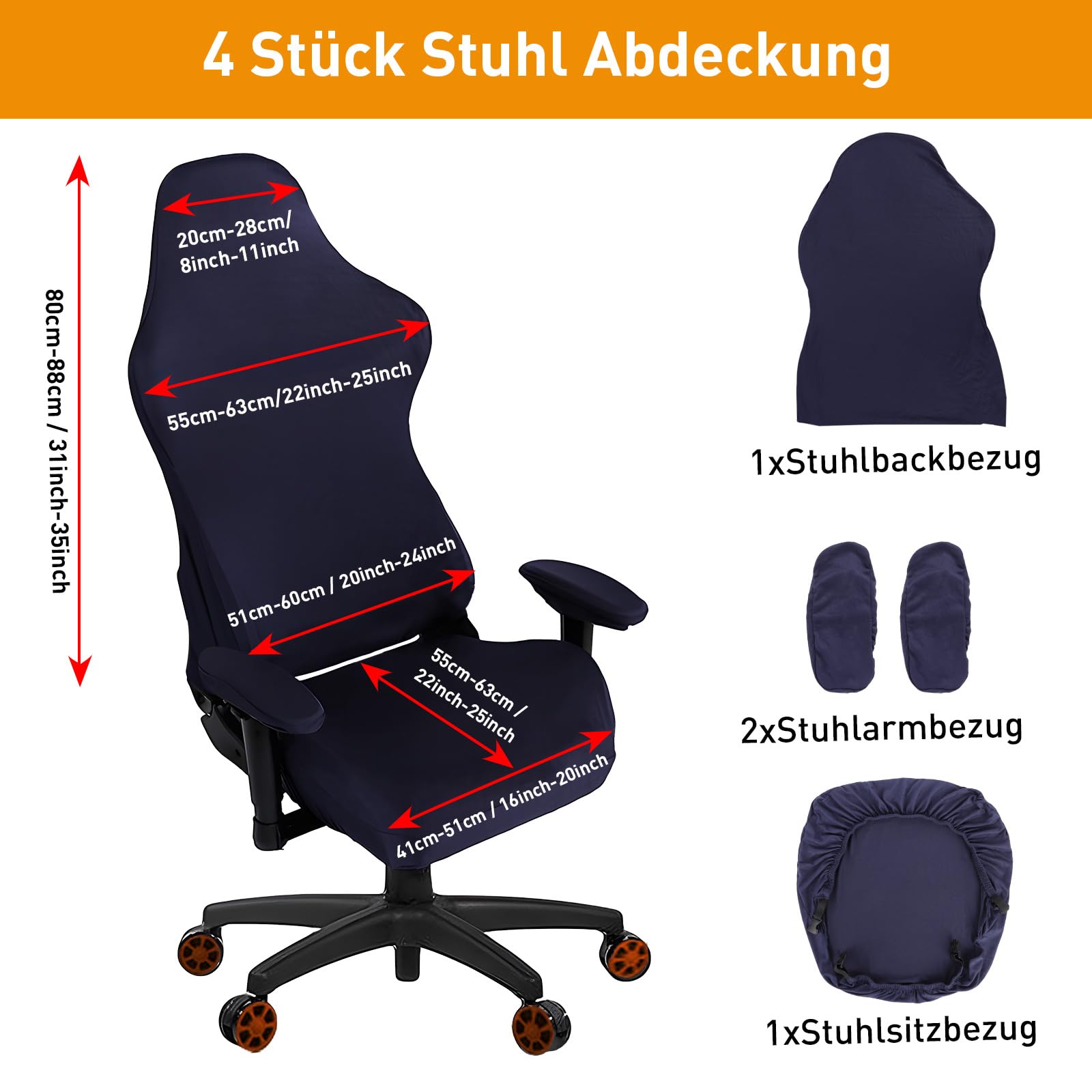 Rivestimento per Sedia da Gioco, Copri Sedia Gaming 4 pezzi, Copertura per Sedia da Gaming Blu Navy, Braccioli Schienale della Sedia da Ufficio per Sedie da Computer, Sedia da Gioco