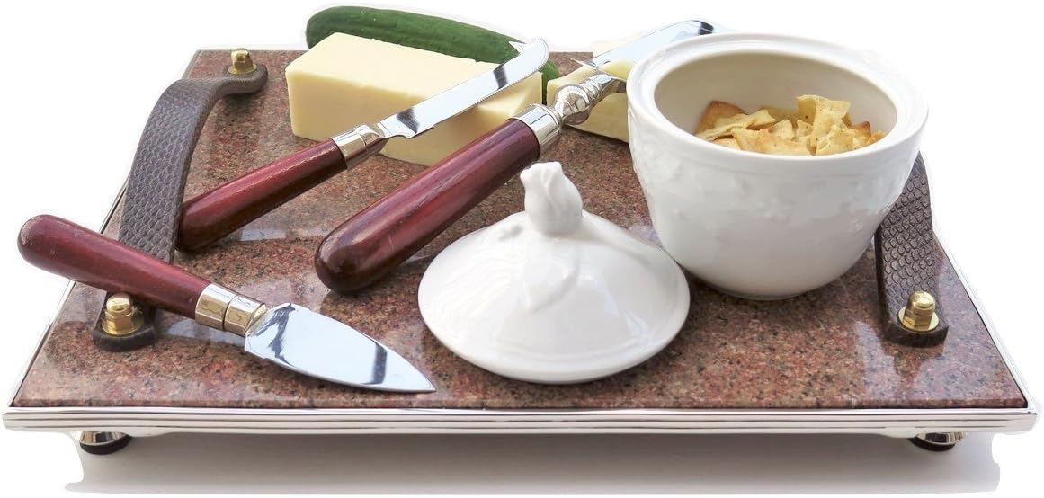 GAC Gift Pack 3 Piece Cheese Set with Cheese Knife Stainless Steel Blade, Stainless Steel Cheese Slicer Heavy Duty Cheese Cutter, and Cheese Spreader Stainless Steel, Natural Mahogany Wood Handles