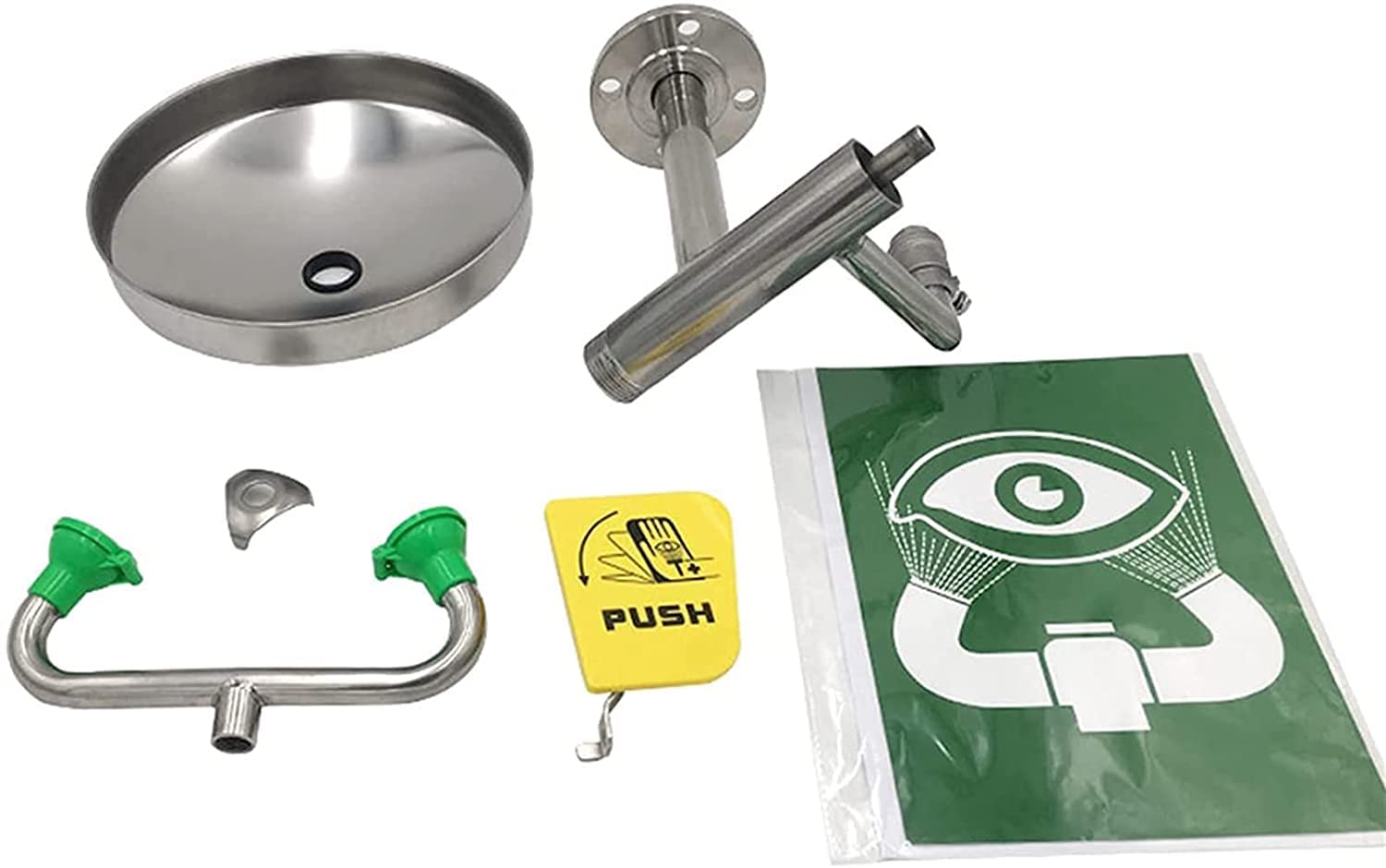 Station de lavage oculaire d'urgence à débit d'eau – Poignée murale pour la sécurité, équipement en acier inoxydable – Station de lavage des yeux