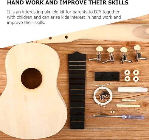 Miniatura 2 de VICASKY Ukelele para niños, 1 juego de mini juego de madera para niños, kit de guitarra para principiantes, kit de bricolaje, kit de instrumentos de