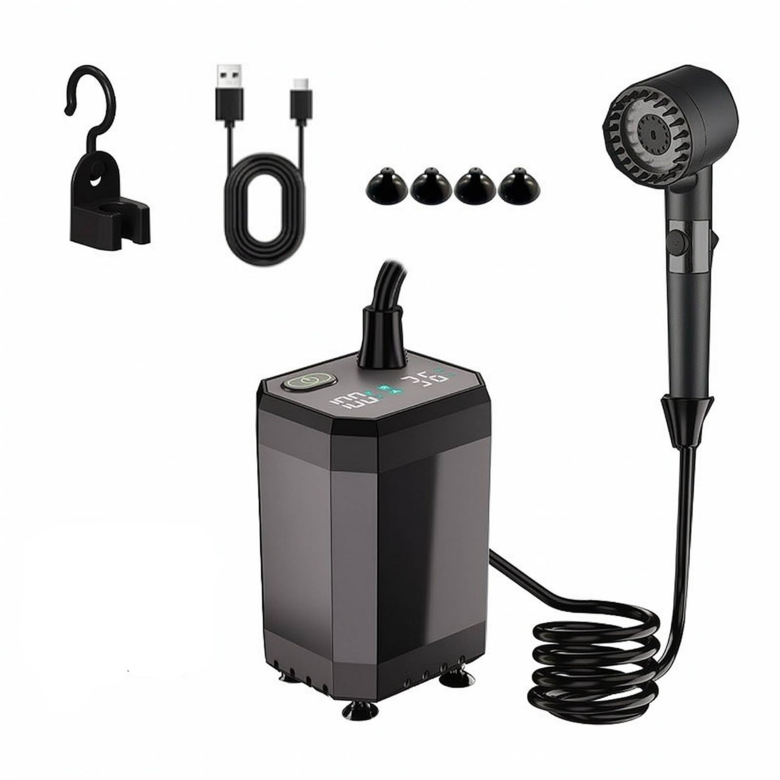 Ducha Portátil con Bomba Recargable Compacto Ducha Portátil con Baría Recargable sin Cable para Acampada, Gris