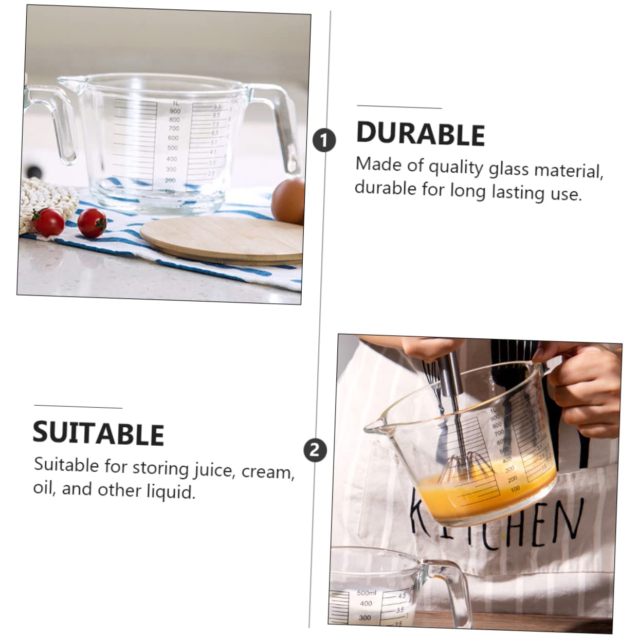 SOLUSTRE 1pezzi Misurino Graduato in Vetro Resistente Al Calore Utensile Da Cucina Per Misurare Ingredienti Con Design Trasparente e Coperchio in Legno Per Protezione