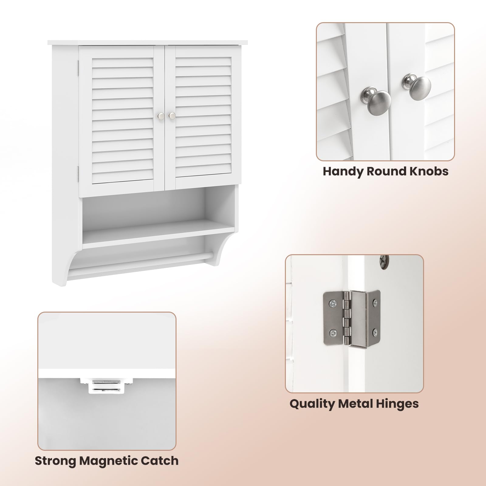 GIANTEX Armadio da Bagno Sospeso con 3 Ripiani, Pensile da Bagno, con Portasciugamani e Ripiano Regolabile, 58x22x75cm, 3 Colori