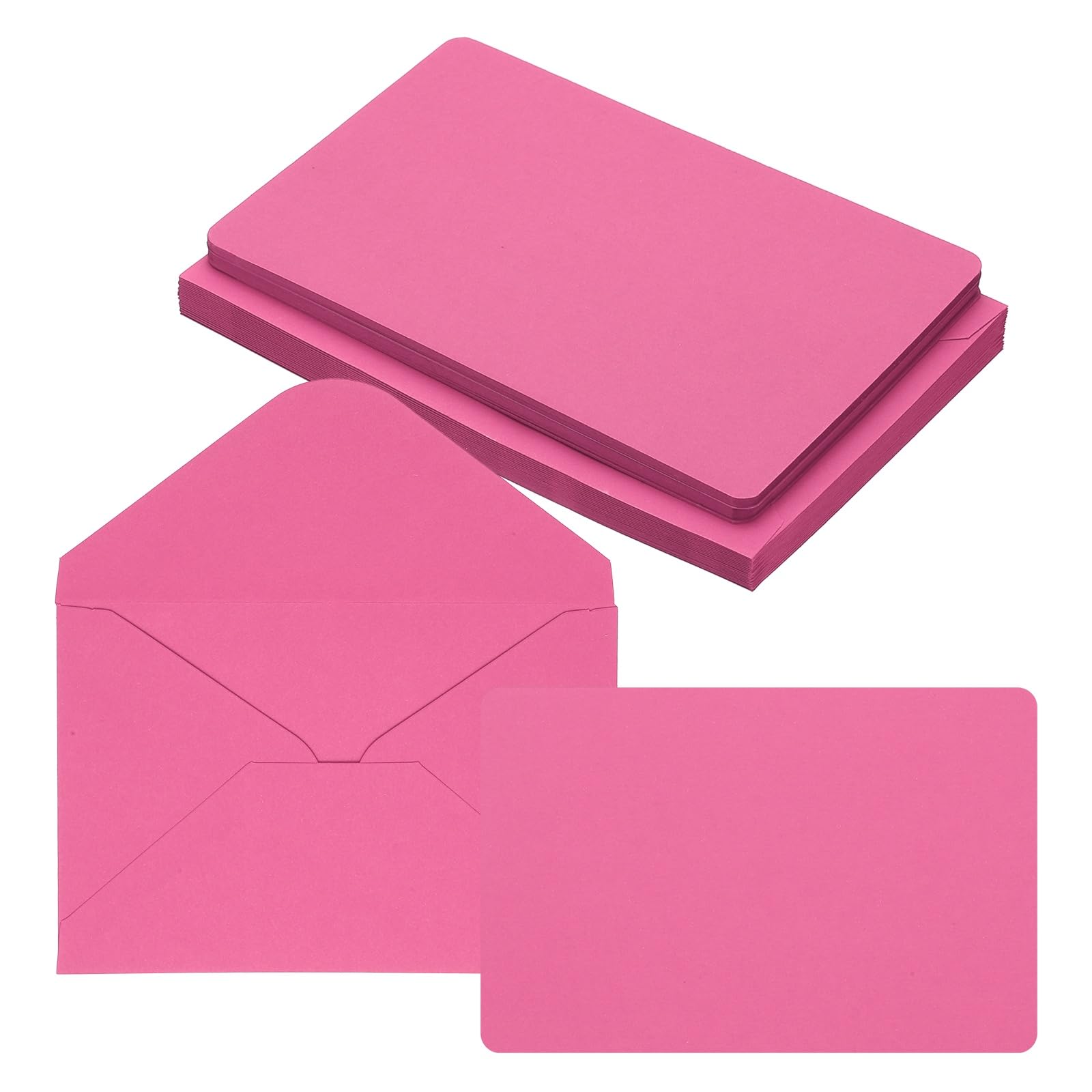 PATIKIL 10x15cm Blank Greeting Cards and Envelopes, 25Sets Half Fold Note Cards and Envelopes Folded Rounded Corner Cardstock Card for DIY Wedding Birthday Party Invitations, Rose Red