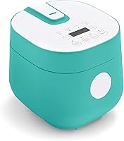 GreenLife Go Grains 2-Cup Digital Rice Cooker, PFAS-Free Ceramic Nonstick Pot, Fuzzy Logic, One-Touch for Rice Quinoa Oats, Turquoise 4-Cup Capacity