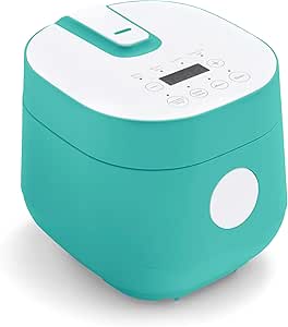 🍚GreenLife Digital Rice Cooker, 2-Cups Uncooked/4-Cups Cooked, Removable Nonstick Ceramic PFAS-Free Pot, One-Touch Presets, Oats, Quinoa, Brown Rice, Auto Keep Warm, Fuzzy Logic Tech, 1.5 QT, Turquoise