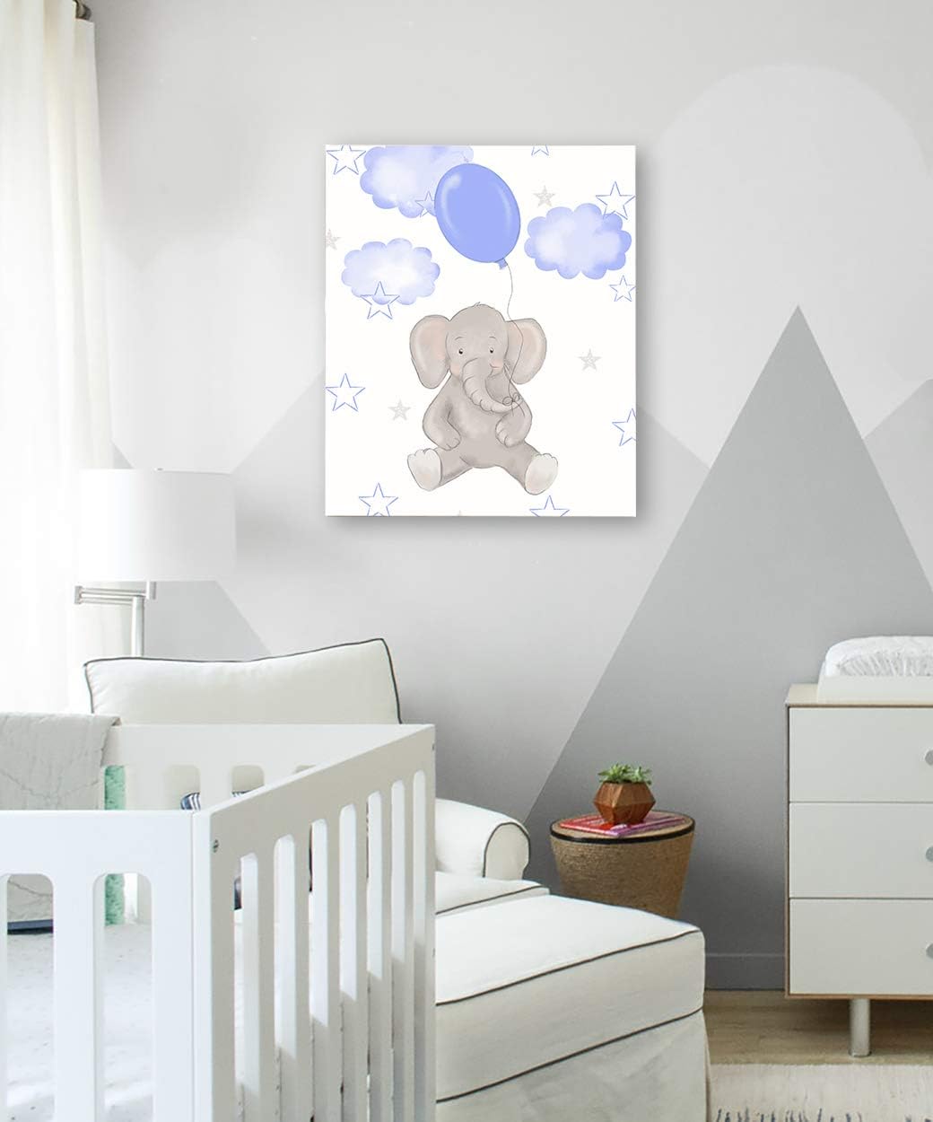 Whimsical Baby Elephant Balloon Theme - Clouds & Stars Stretched Canvas Nursery Wall Decor - Art That Makes a Memorable Gift Idea - Choose from Designer Colors & Sizes 24-30