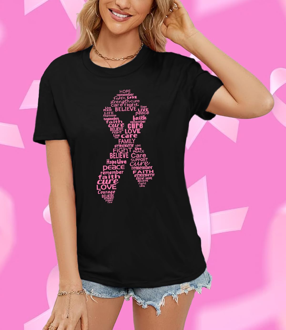Breast Cancer Shirts for Women in October We Wear Pink T-Shirt Breast Cancer Awareness Tee Tops - Image 2