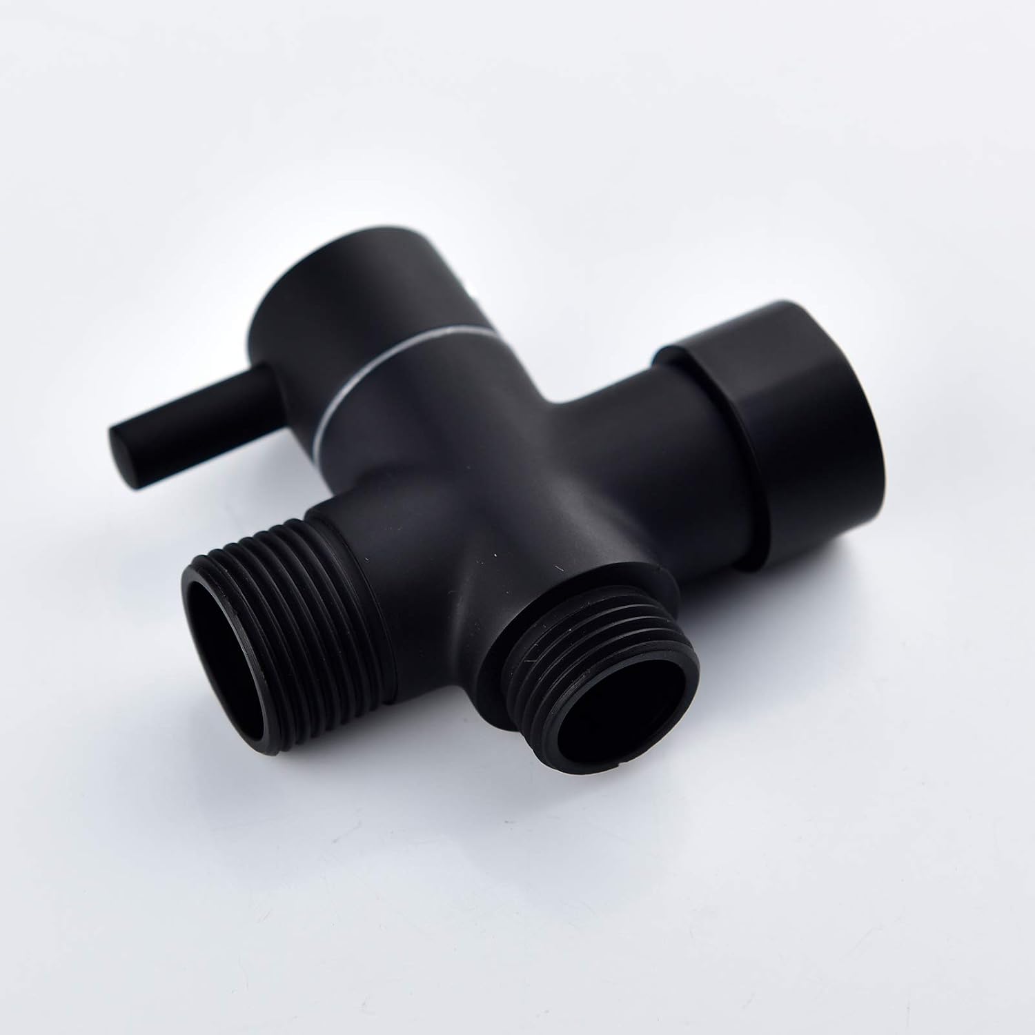 CIENCIA 7/8" T-valve 3 Way Toilet Diverter Valve Brass Bidet T Adapter with Shut Off for Handheld Toilet Sprayer, Black, DSF006B