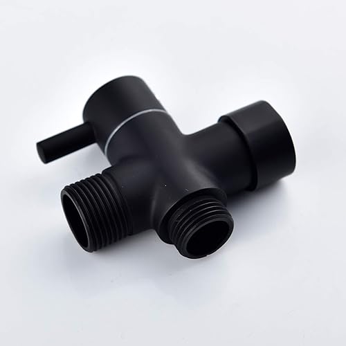 Miniatura 8 de Válvula en T de 78 "Válvula desviadora de inodoro de 3 vías Adaptador de bidé de latón con apagado para rociador de inodoro de mano, negro, DSF006B
