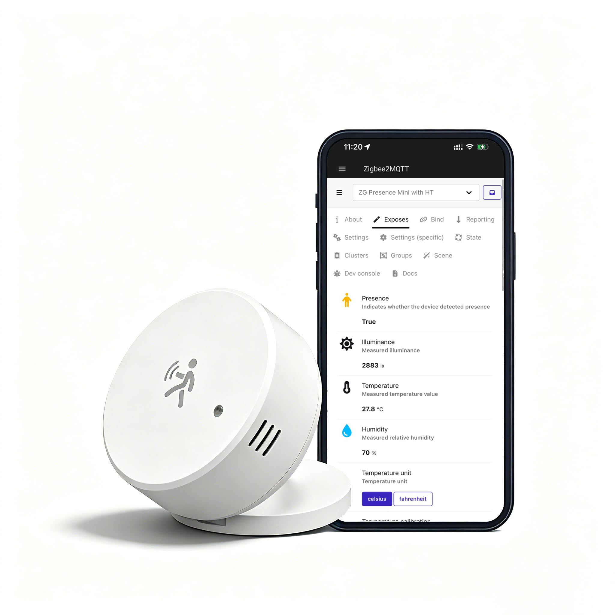 Haozee Light Smart Mmwave Presence Sensor, Built-In Temperature, Humidity And Ambient Measurement, Zigbee Millimeter Wave Radar Sensor, Zigbee Hub Required, Supports Home Assistant Zigbee