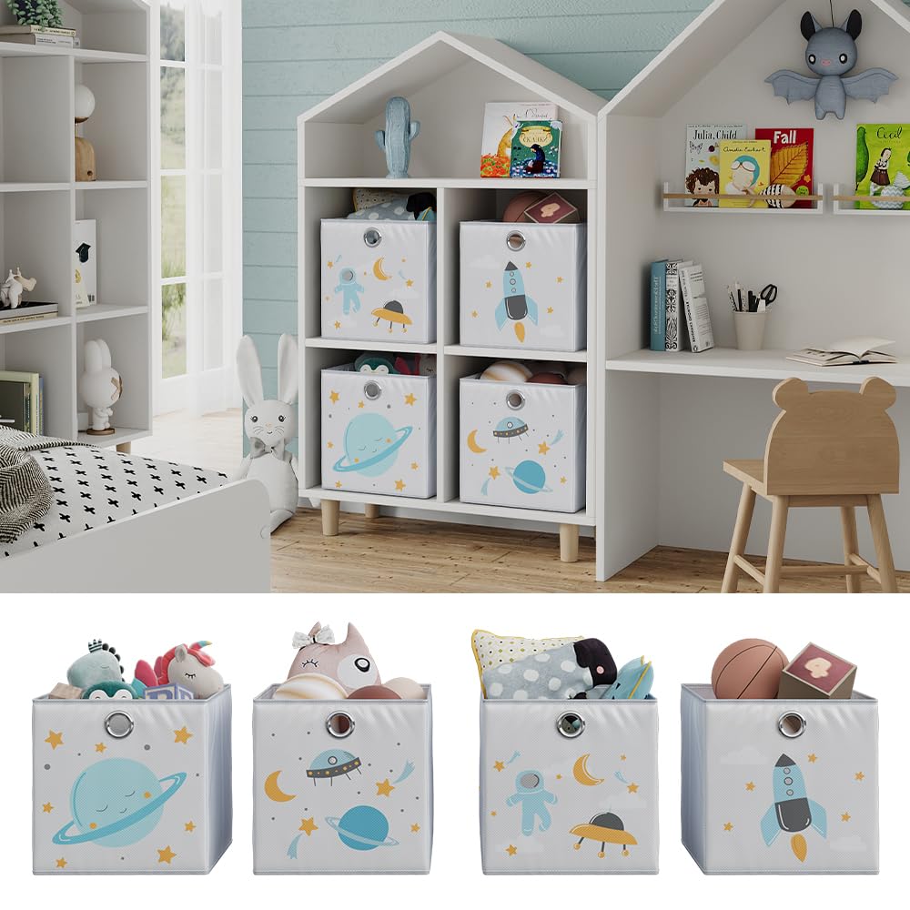 Vicco Boîte pliante, Gris (espace), 30x30cm (motif univers), avec œillet pour un retrait facile et motifs adaptés aux enfants