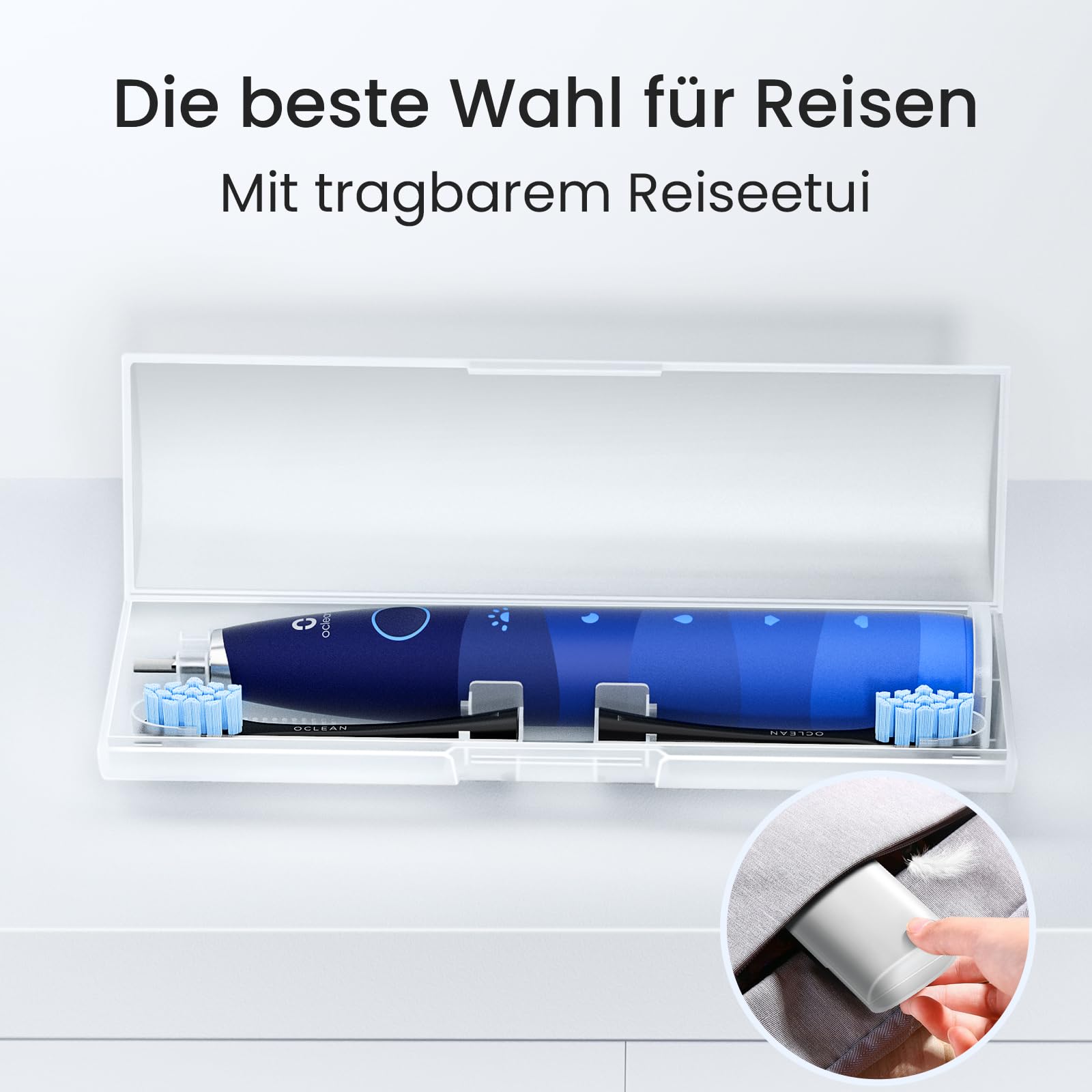Oclean Elektrische Zahnbürste TravelGo Flow Gift Set, 180 Tage Akkulaufzeit Schallzahnbürste mit Reiseetui, 5 Modi Electric Toothbrush mit 6 Bürstenköpfen für Zahnreinigung, Zahnbürste mit USB, Blau